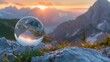Alpine summer sunrise crystal ball shot in the bush generative ai