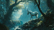 A unicorn creature in a fairytale forest