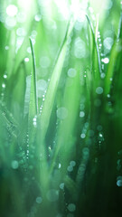 Wall Mural - fresh spring grass covered with morning dew drops. vibrant colors with shallow dof and shiny water d
