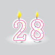 Birthday candles number twenty-eight. Festive atmosphere creator. Youthful and vibrant decoration. Vector illustration. EPS 10.