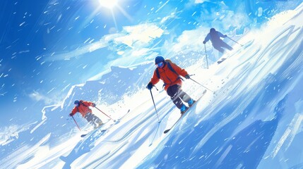 Wall Mural - Men ski on snow in winter generative ai