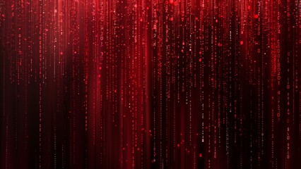 abstract red binary code background with glowing vertical numbers, representing a technology and dat