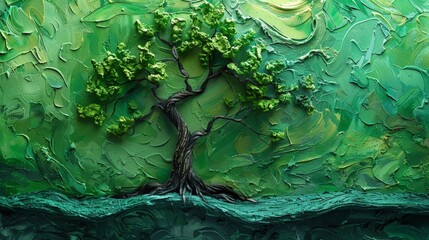 Sticker - Painting of tree on green background