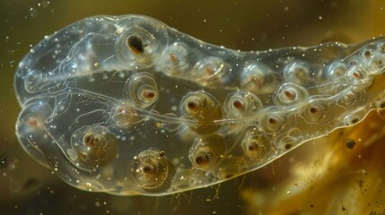 Wall Mural - An image of a gravid pregnant female rotifer with several developing eggs visible within its body. The eggs are protected by a hardened