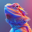 Colorful and detailed close-up portrait of a bearded dragon, depicted in digital art style.