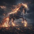 Capturing the infernal grace: A majestic portrait of a demon cloaked as a noble steed with fiery mane and sparking hooves.