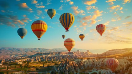 Wall Mural - Bright hot air balloons in sky of Cappadocia