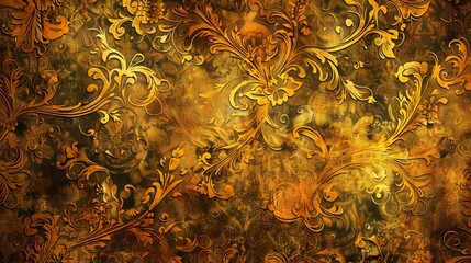 Wall Mural - Close-up of ornate gold and black floral wallpaper