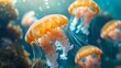 Digital fantasy sunshine jellyfish illustration poster background