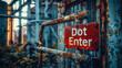 A weathered 'Do Not Enter' sign hangs on a rusted gate at an abandoned industrial facility.