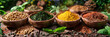 Assorted Spices and Powders, Cooking Ingredients for Flavorful Cuisine, Wooden Bowl Presentation