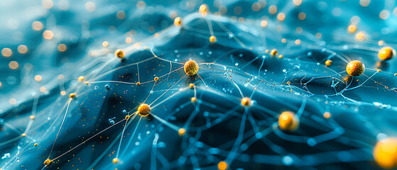 Blue Digital Network Mesh, Futuristic Science and Technology Concept, Abstract Geometric Background Design