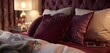 Nighttime luxury with a detailed burgundy pillow in high-definition
