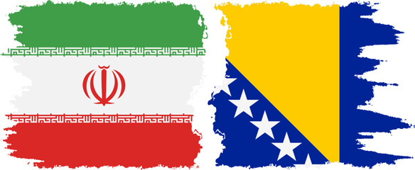 Bosnia and Herzegovina and Iran grunge flags connection vector