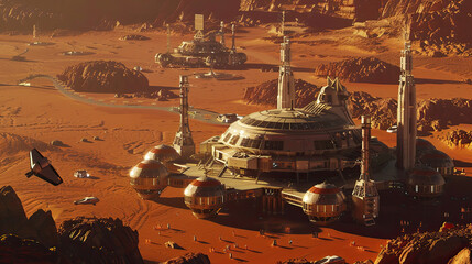 Wall Mural - Base on mars animated concept of a Mars base for habitation and colonization of the planet.