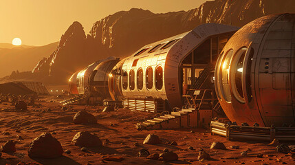 Base on mars animated concept of a Mars base for habitation and colonization of the planet.