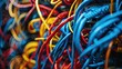 © aaron - A network of cables and wires connecting various electronic devices