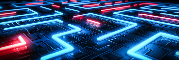 Digital Technology and Network Concept, Electronics and Data Communication Background, Blue Circuit Design