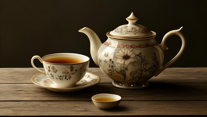 Canvas Print -  Elegant tea set ready for a cozy afternoon