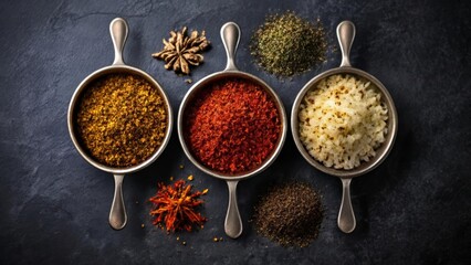 Canvas Print -  Aromatic spices in silver bowls ready to enhance your culinary creations