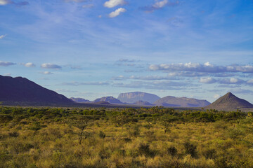 mount ololokwe,sacred to the local samburu tribe and the pyramid shaped lolpopong highlight the vast