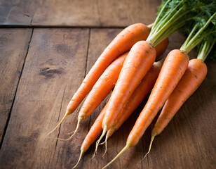 Fresh Organic Carrots on Wooden Table