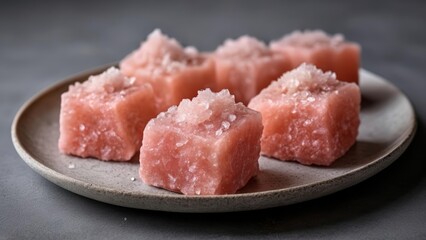 Canvas Print -  Cool and refreshing pink ice cubes on a plate