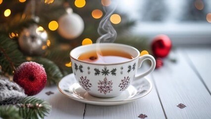 Sticker -  Cozy Christmas moment with a warm cup of tea