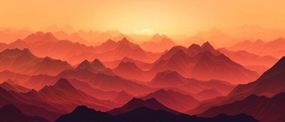 Wall Mural - A mountain range with a sun in the sky. The mountains are orange and the sky is orange