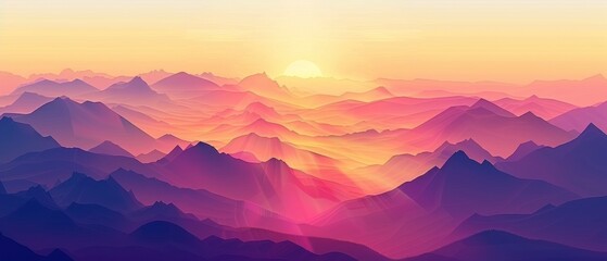 Wall Mural - A mountain range with a sun in the sky.
