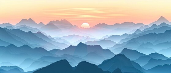 Wall Mural - A mountain range with a sun in the sky.