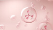 Collagen molecule in pink bubble, skincare product background concept.