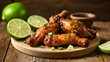  Deliciously grilled chicken wings garnished with lime and green onions ready to be savored