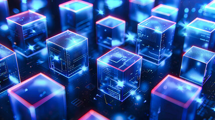 Futuristic Digital Network Concept with Blue Cyber Connections, Abstract Technology and Communication Background