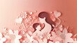 Paper cut style illustration for Mother's Day between mother and child in moment of tender embrace with floral layer paper cut background