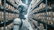 Robots in the warehouse, artificial intelligence, supply chain future, data, tech, abstract illustration