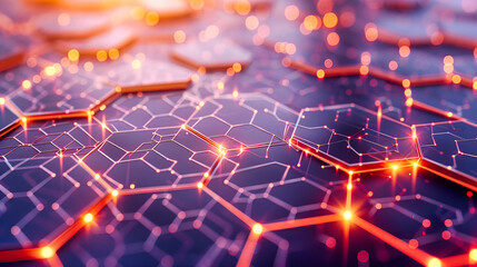 Hexagonal Pattern in Blue, Abstract Vision of Digital Connectivity and Networking, Futuristic Design in Technology and Science