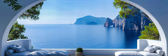 Wall Mural - Iconic Santorini View, White-Washed Buildings Against the Blue Aegean, Perfect for Romantic Getaways
