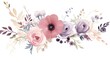 Vector floral arrangement design: creamy powdered garden pink peach lavender pale Berries, eucalyptus branches, anemones, and rose wax flowers. 