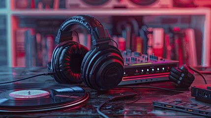 Rediscover the nostalgic charm of 90s wired headphones and vinyl records in a retro tech music session.