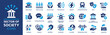 Sector of society icon set. Containing agriculture, education, healthcare, energy, technology, transportation, arts, justice and more. Solid vector icons collection. 