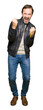 © Krakenimages.com - Middle age handsome man wearing black leather jacket very happy and excited doing winner gesture with arms raised, smiling and screaming for success. Celebration concept.