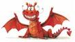   A drawing of a red dragon with a broad smile and toothy grin