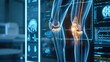 Transparent image of the knee being scanned. Joint treatment concept, knee, medical motion graphics