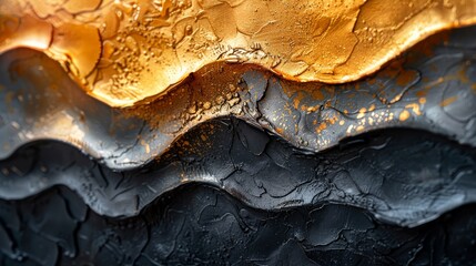 Wall Mural -   A tight shot of an artwork featuring a gold and black wave against a black backdrop