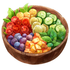 Wall Mural - isometric art of a bowl with vegetables salad , with creativity and ideas flowing, dreamy summer color palette, 3d rendering