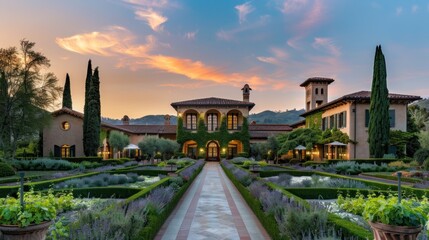 Wall Mural - a luxury vineyard estate with sprawling gardens, underground wine cellars, and Tuscan-inspired architecture 