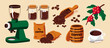 Illustration set of coffee beans and cafe items