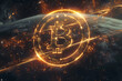 A cosmic event where planets align in the shape of the Bitcoin symbol, illustrating the universal impact of cryptocurrency on finance