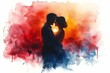 Happy couple getting married, watercolor painting. Romantic wedding illustration
